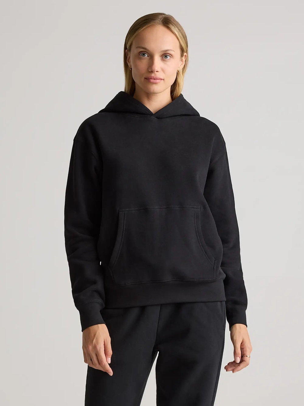 Quince Organic Heavyweight Fleece Boyfriend Women's Black Hoodie Size Medium